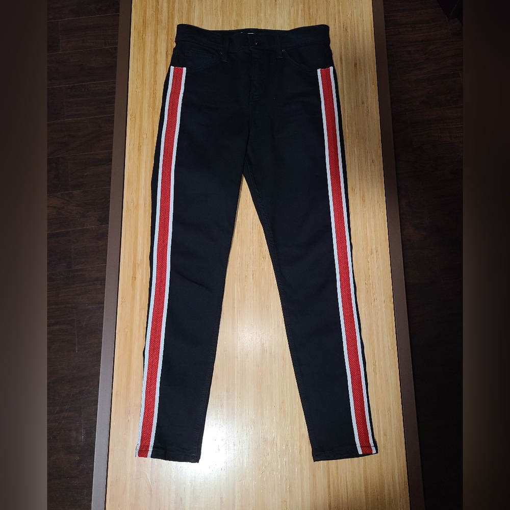 Topshop Jamie High Rise Skinny Red Stripe Moto Jeans